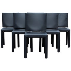 Contemporary Modern Paolo Piva B&B Italia Set of Six Black Leather Dining Chairs