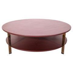 Contemporary Modern Poltrona Frau Regolo Leather Wrapped Two Tier Coffee Table