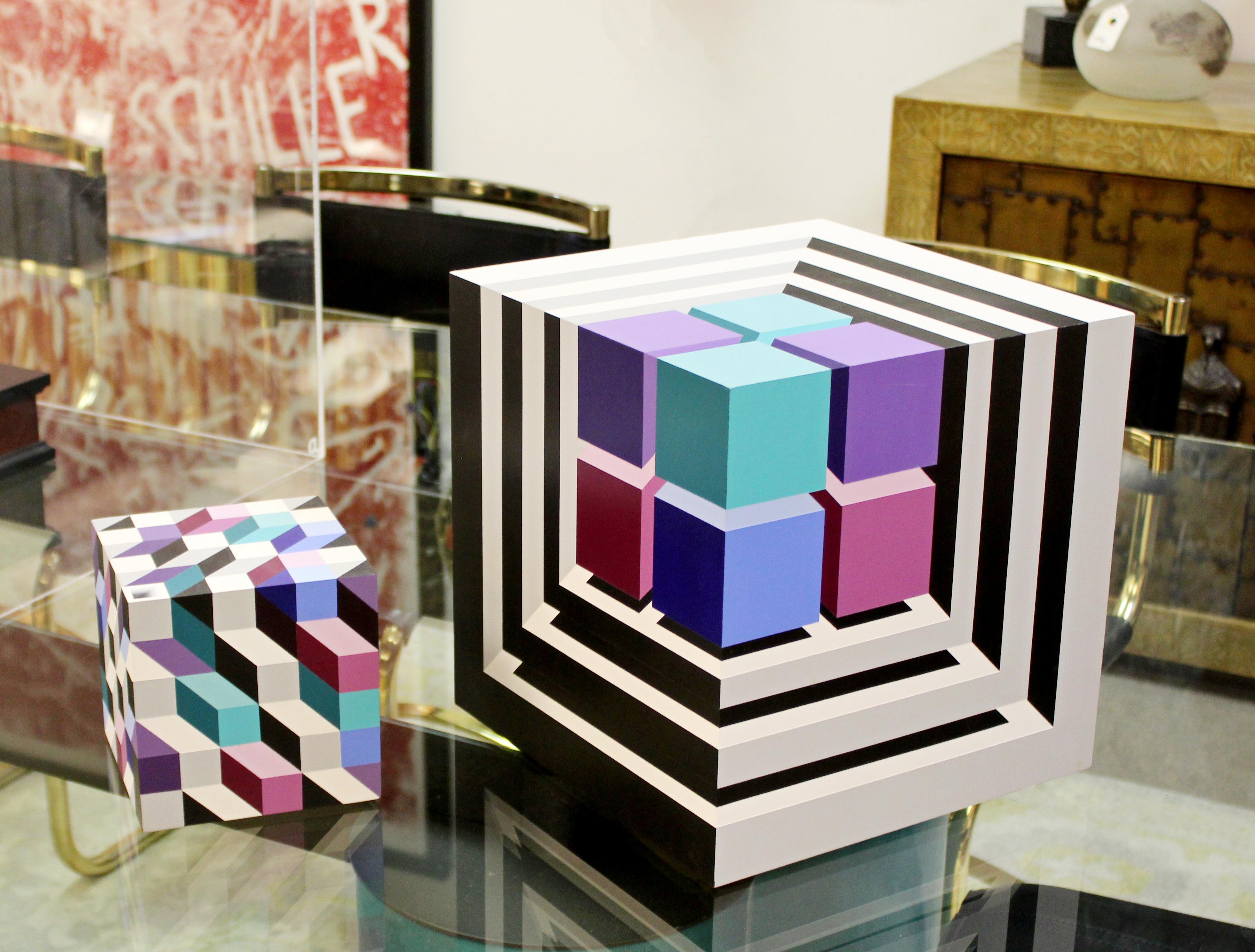 Contemporary Modern Pop Op Art Cube Table Sculpture Signed Frank