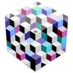 Contemporary Modern Pop Op Art Cube Table Sculpture Signed Frank Grimaldi, 1990s