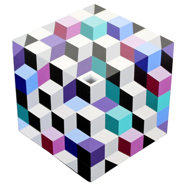 Contemporary Modern Pop Op Art Cube Table Sculpture Signed Frank