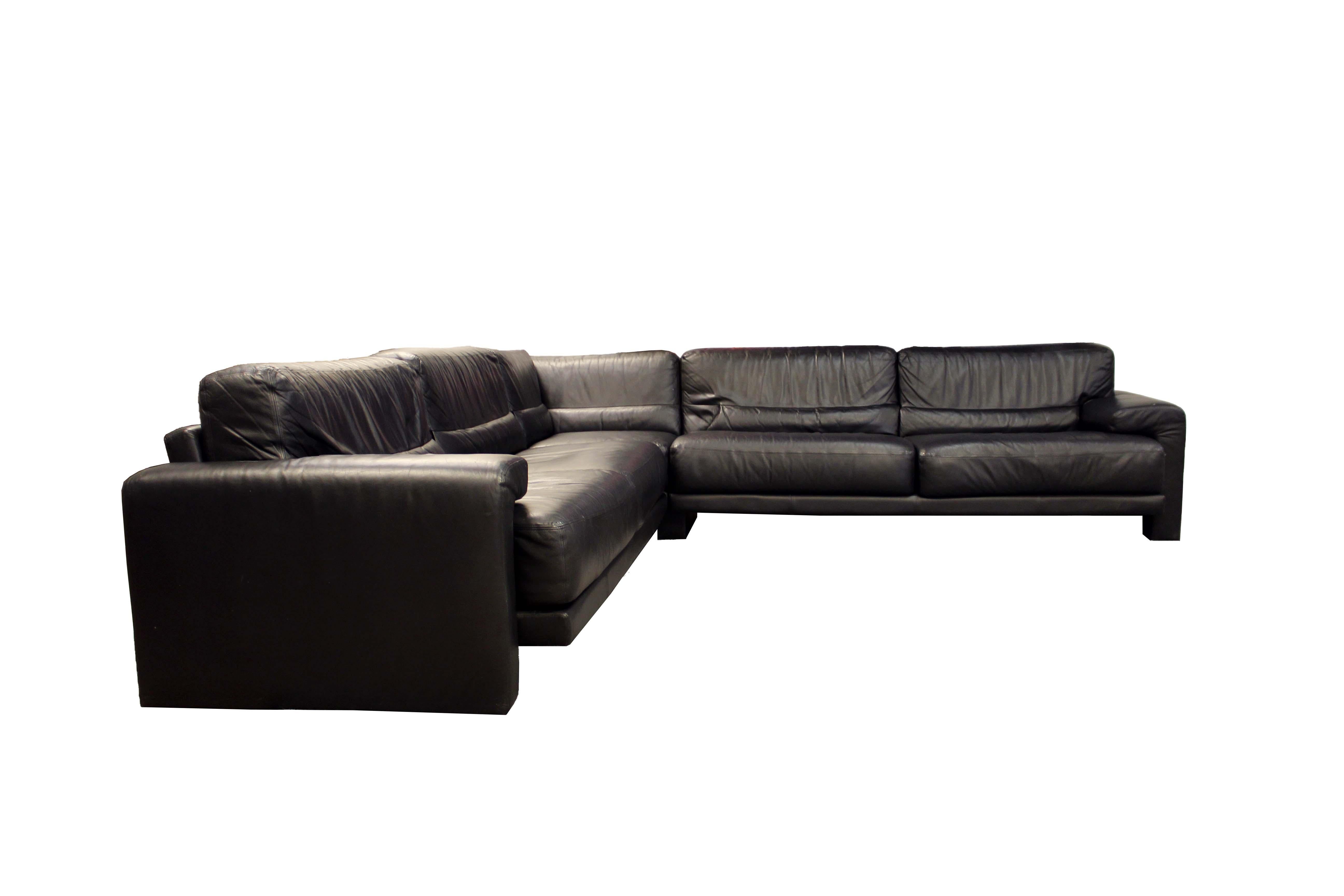 Contemporary Modern Preview Large Scale Black Leather Sectional 1980s In Good Condition In Keego Harbor, MI