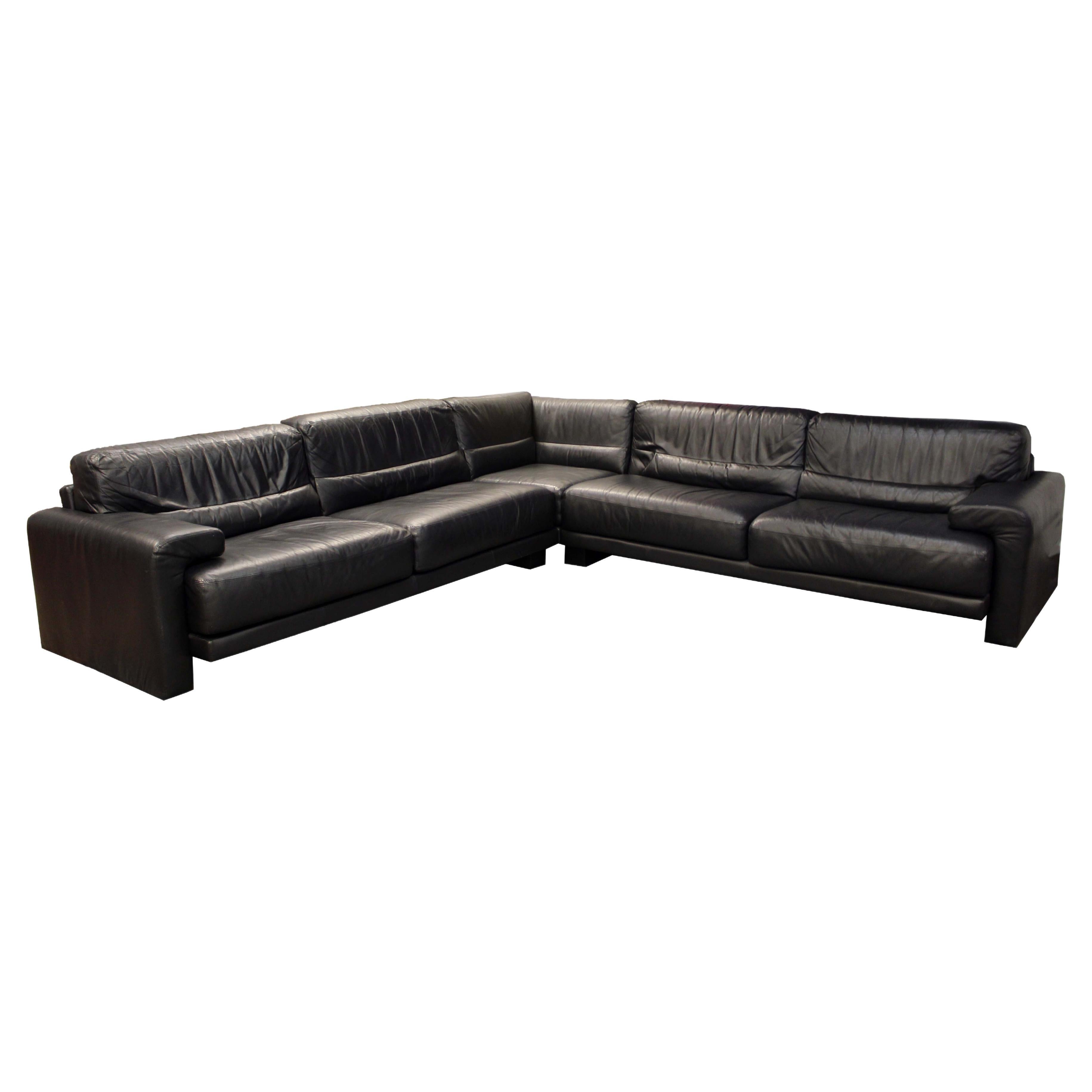 Contemporary Modern Preview Large Scale Black Leather Sectional 1980s