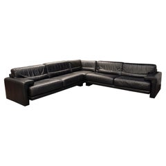 Contemporary Modern Preview Large Scale Black Leather Sectional 1980s