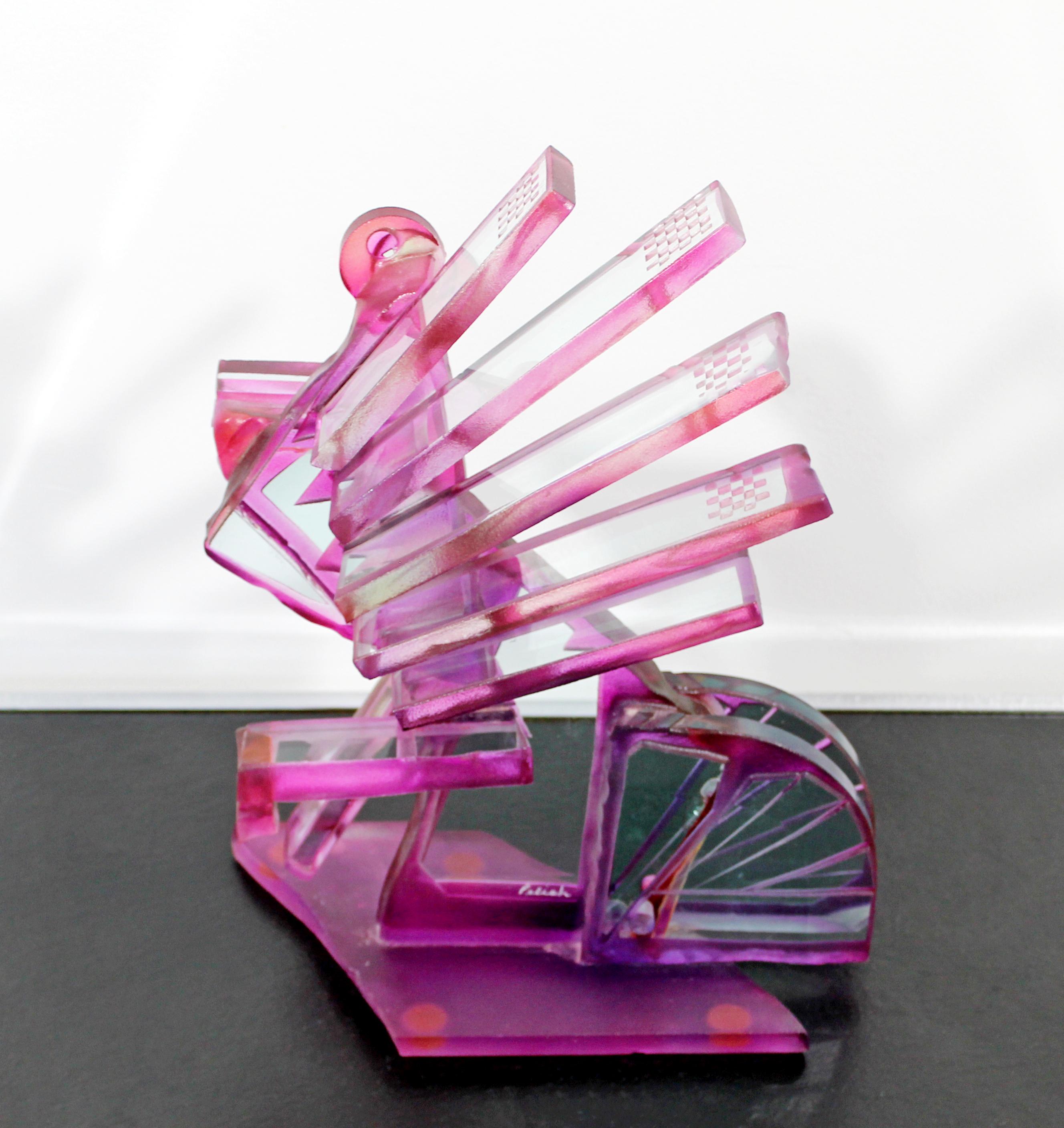 For your consideration is a breathtaking, art glass table sculpture of a bug or a bicycle, signed Susan Pelish, circa the 1990s. In excellent condition. The dimensions are 11.5