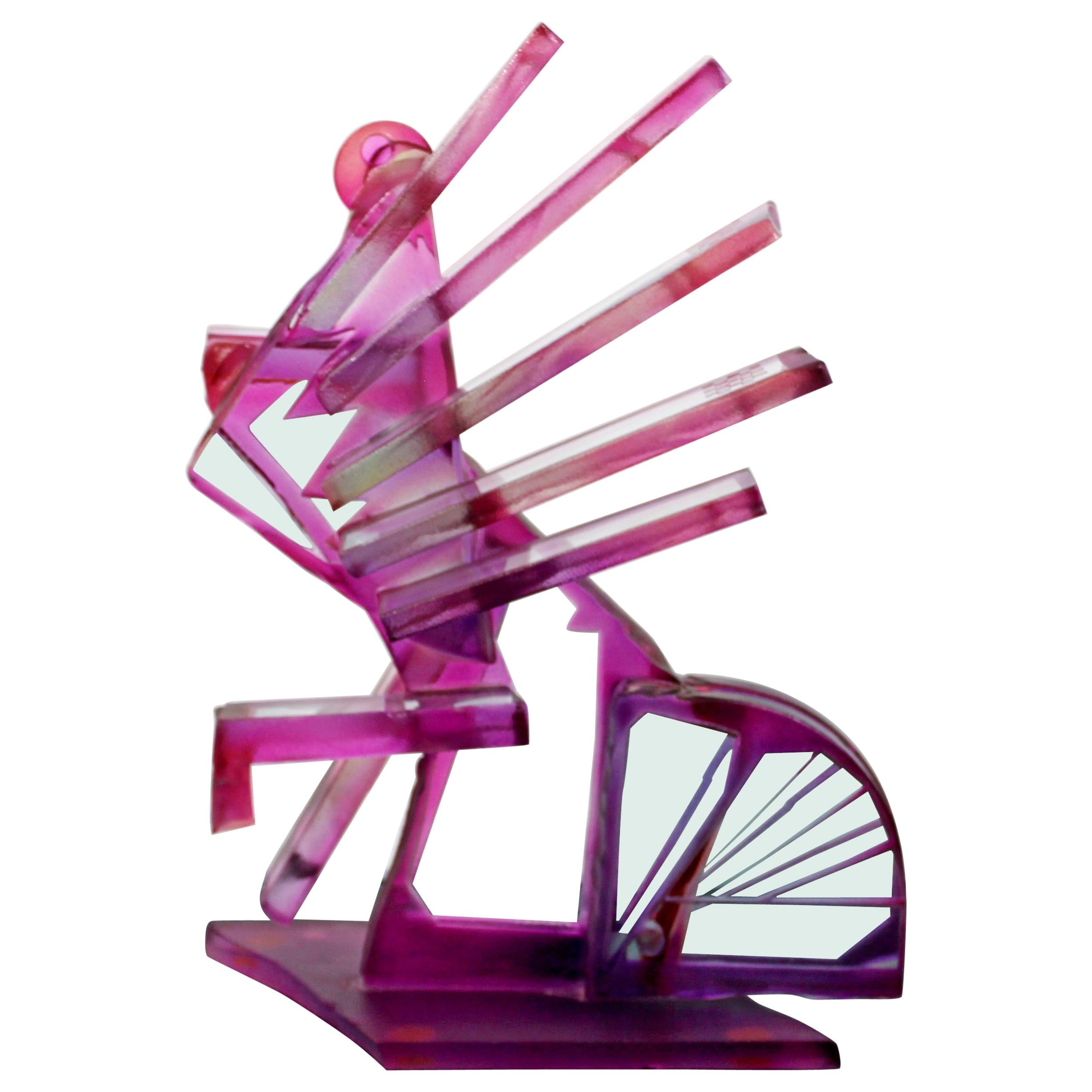 Contemporary Modern Purple Bicycle Art Glass Sculpture By Susan Pelish 1990s