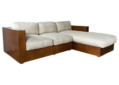 Contemporary Modern Ralph Lauren Walnut Wood 3 Piece Modular Sectional Sofa
