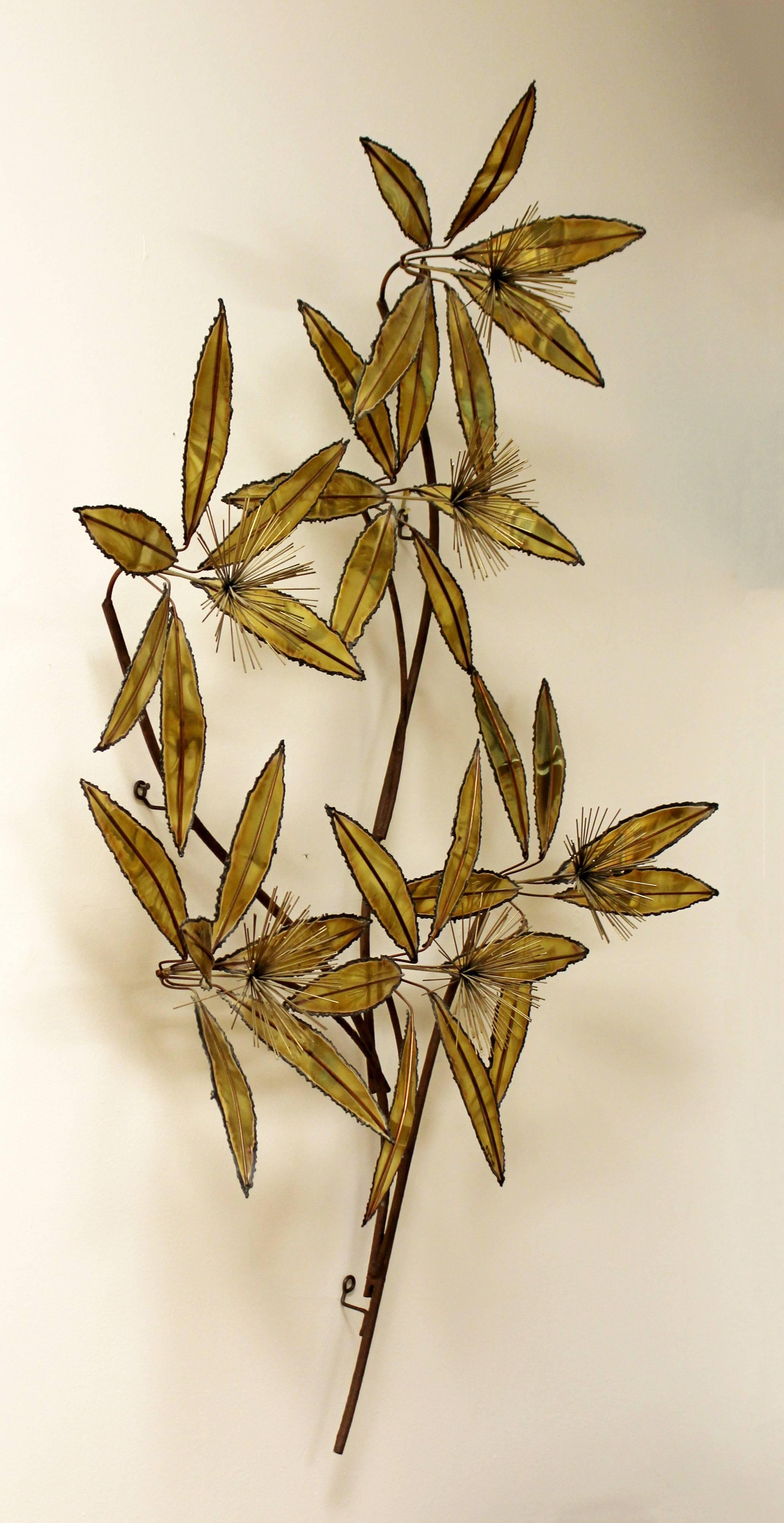 American Contemporary Modern Rare Curtis Jere Brass Wall Sculpture Flowers Pom Pom