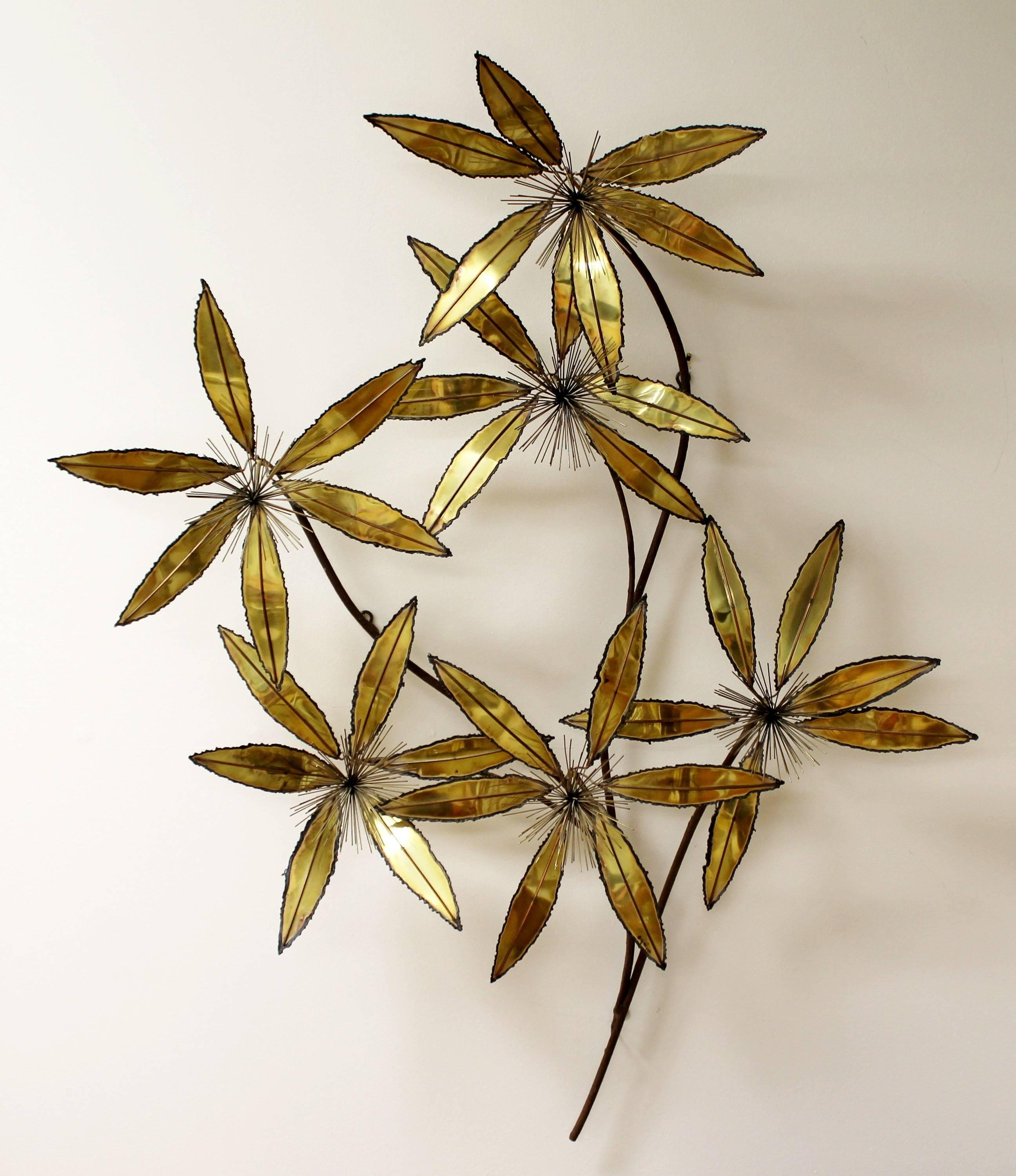 Contemporary Modern Rare Curtis Jere Brass Wall Sculpture Flowers Pom Pom 1
