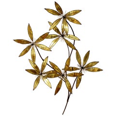 Zeitgenössische Moderne Seltene Curtis Jere Messing-Wandskulptur Blumen Pom