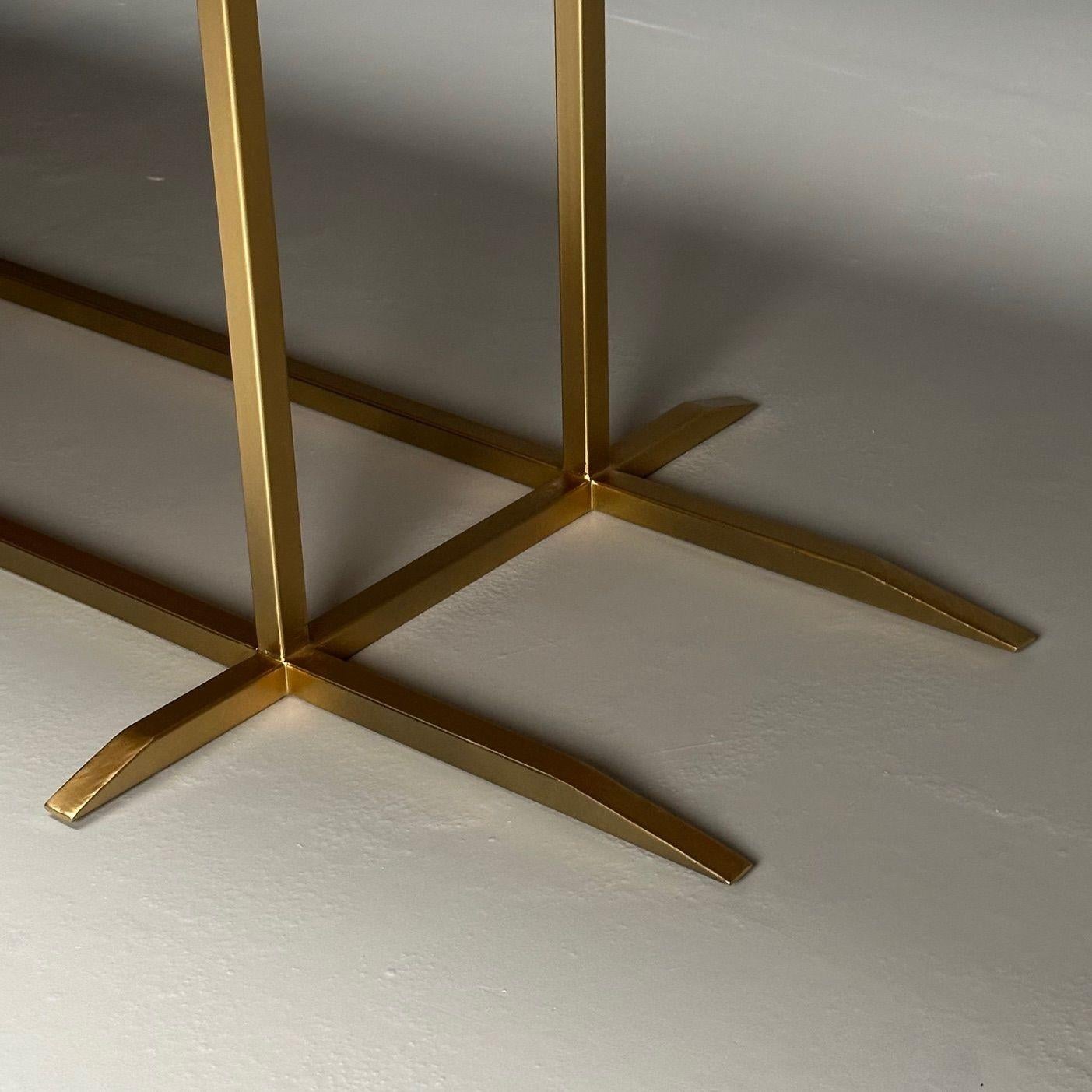 Tavolo da pranzo rettangolare moderno e contemporaneo, impiallacciato in legno di frassino, metallo dorato in vendita 5