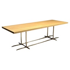 Contemporary, Modern Rectangular Dining Table, Ashwood Veneer, Gilt Metal