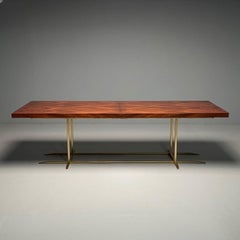 Contemporary, Modern Rectangular Dining Table, Burlwood Veneer, Gilt Metal