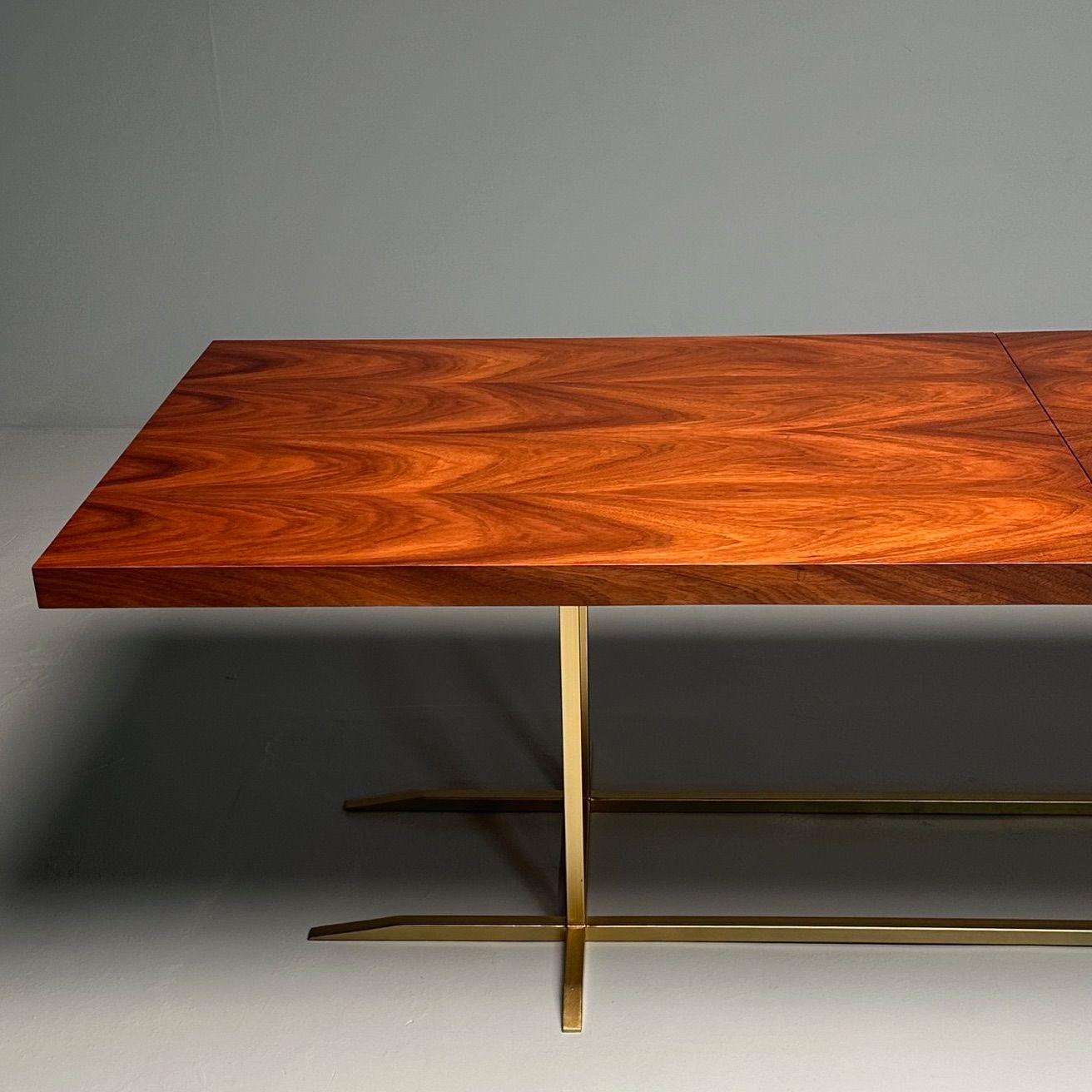 Contemporary, Modernity Table de salle à manger rectangulaire, placage de bois d'ébène, métal doré en vente 1
