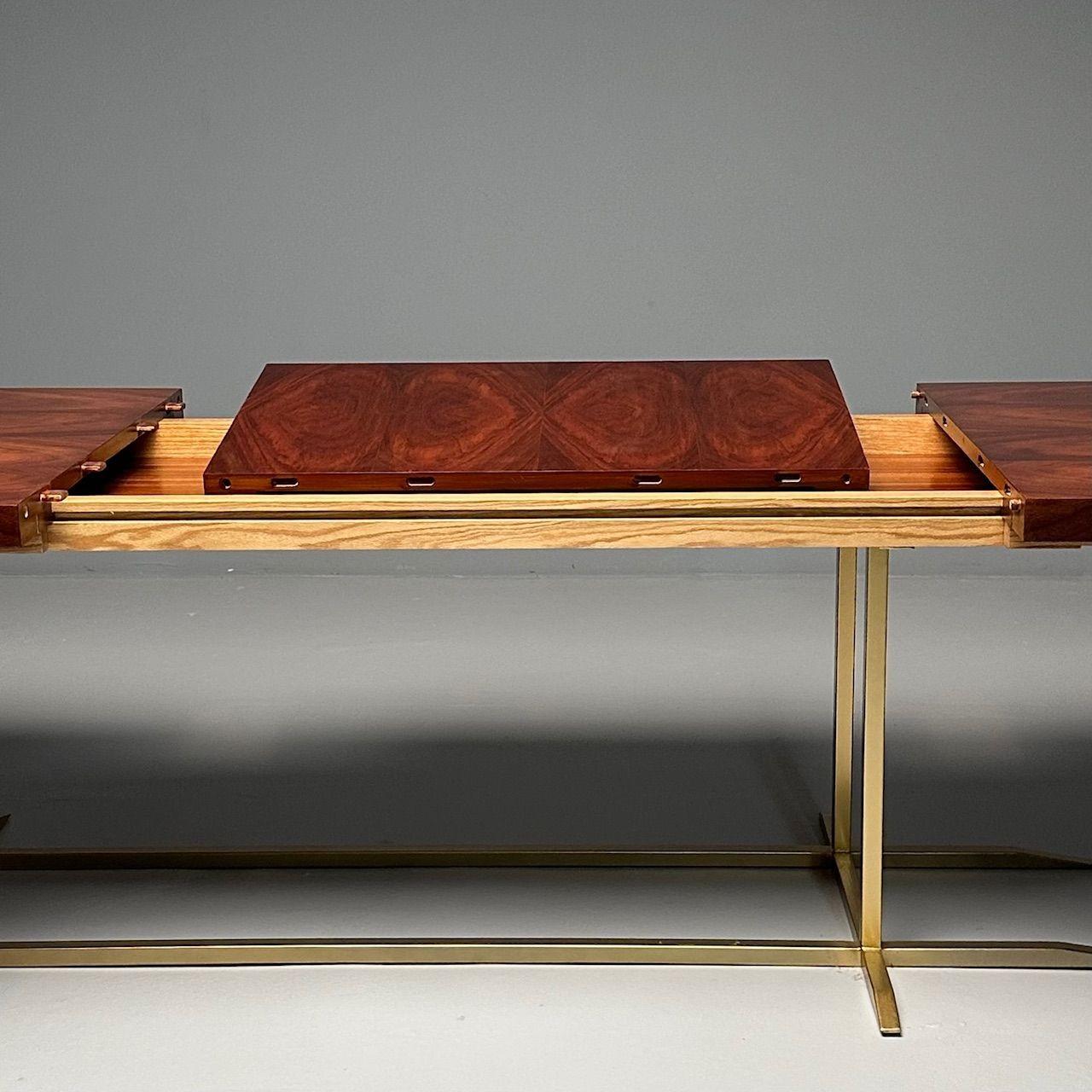 Contemporary, Modernity Table de salle à manger rectangulaire, placage de bois d'ébène, métal doré en vente 2
