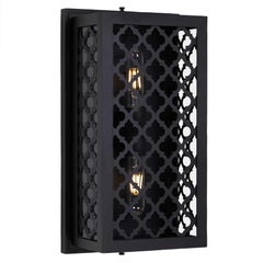 Contemporary Modern Rectangular Exterior Wrought Iron Lantern w/ Decorative Grid