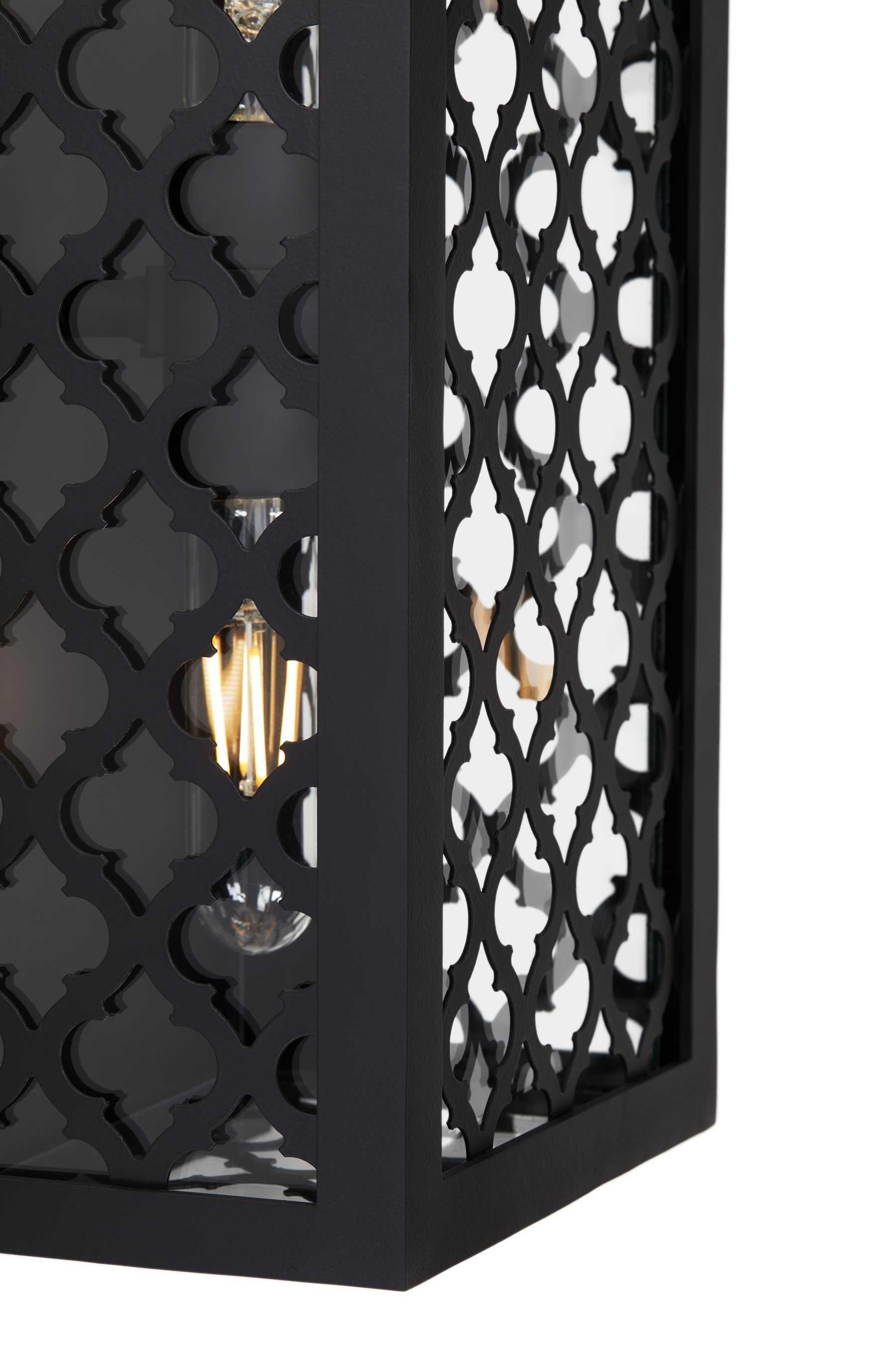 Contemporary Modern Rectangular Exterior Wrought Iron Lantern w/ Decorative Grid For Sale 1