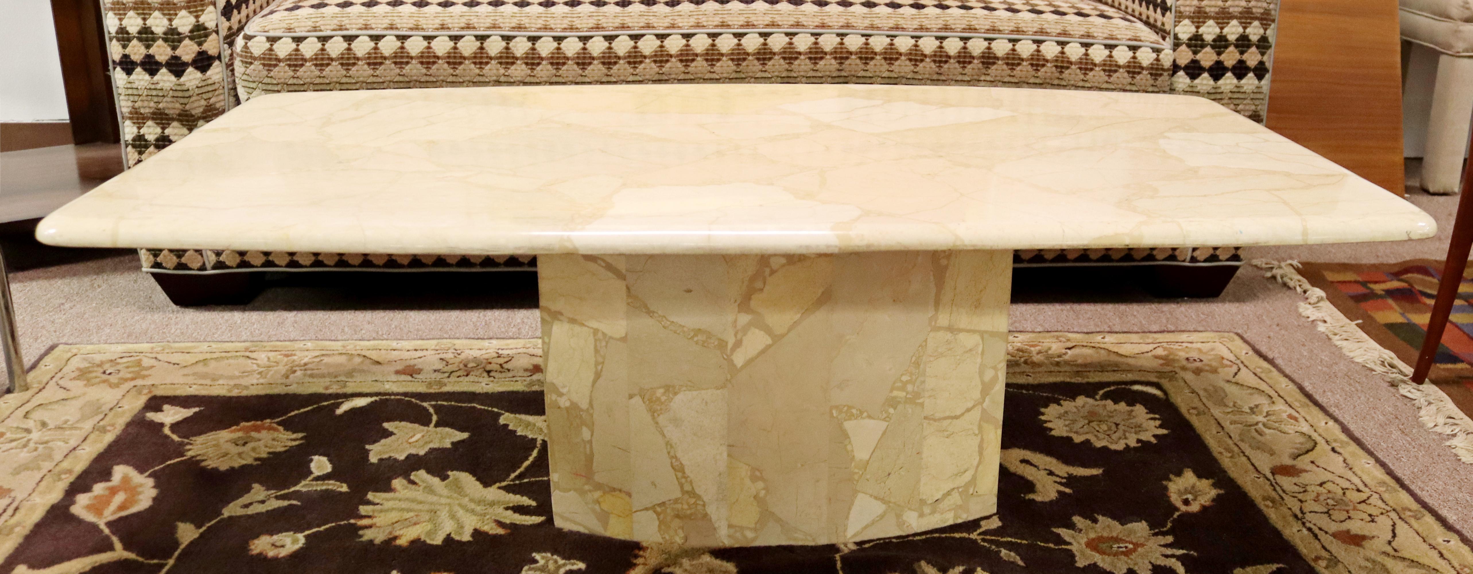 For your consideration is a fabulous, rectangular, solid marble coffee table, made in Italy, circa the 1980s. In excellent vintage condition. The dimensions are 50