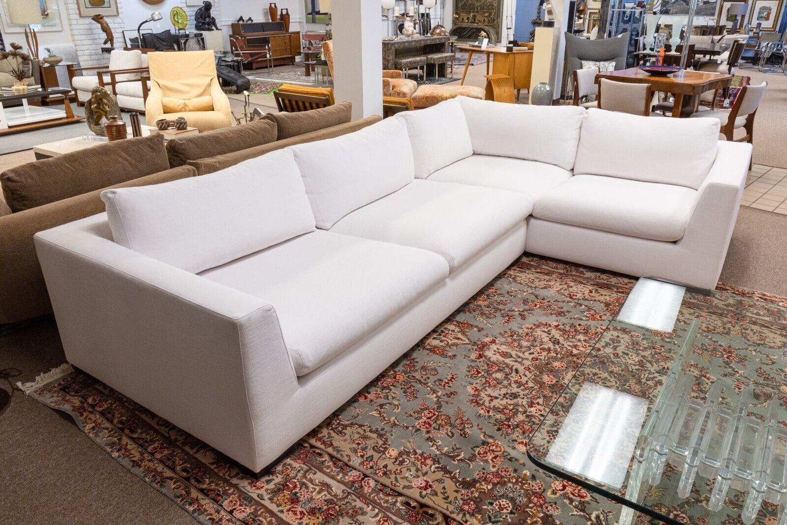 Contemporary Modern Restoration Hardware White Two Piece Sofa Sectional In Good Condition In Keego Harbor, MI
