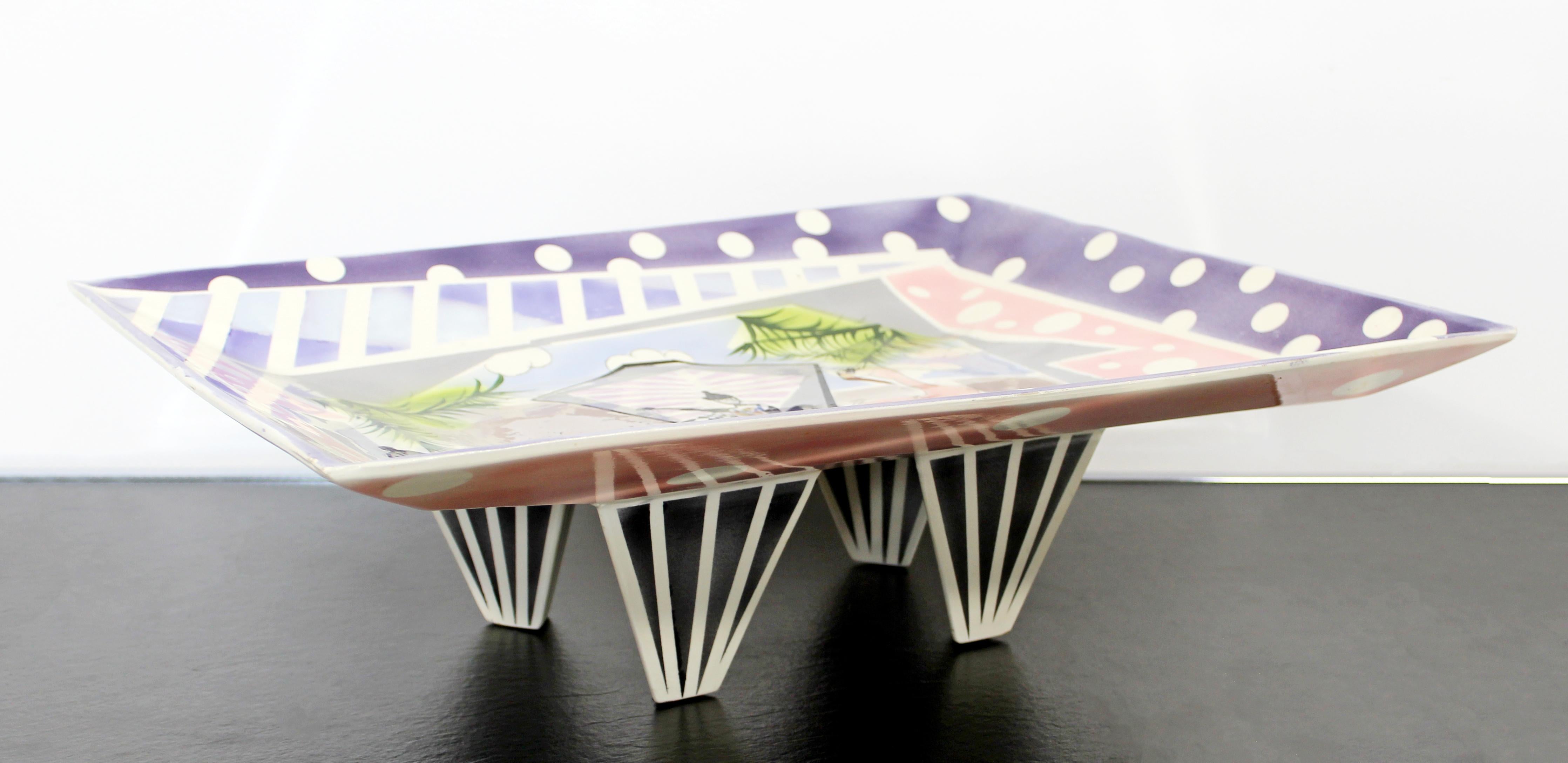Late 20th Century Contemporary Modern Rike Moss Signed Ceramic Pottery Centerpiece Tray Legs 1980s For Sale