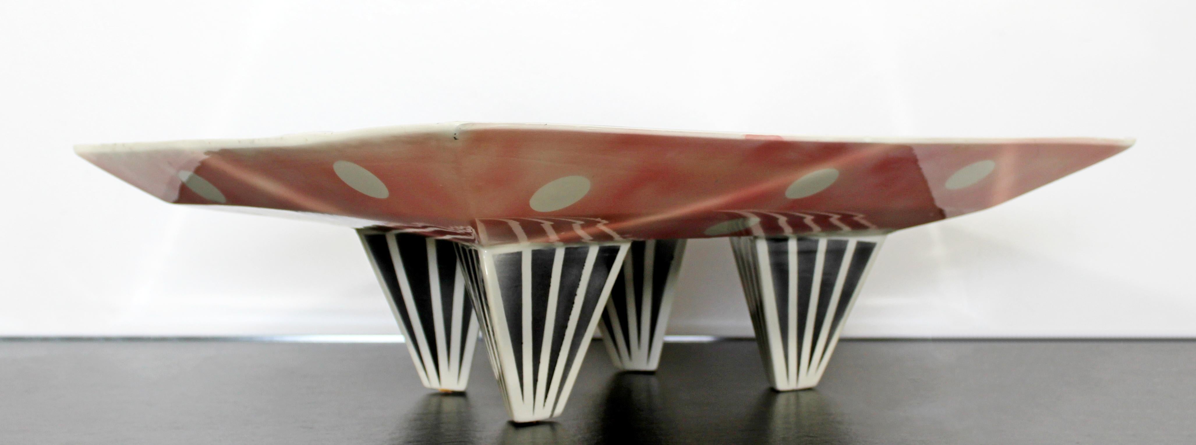 Contemporary Modern Rike Moss Signed Ceramic Pottery Centerpiece Tray Legs 1980s For Sale 3