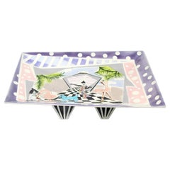 Contemporary Modern Rike Moss Signed Ceramic Pottery Centerpiece Tray Legs 1980s