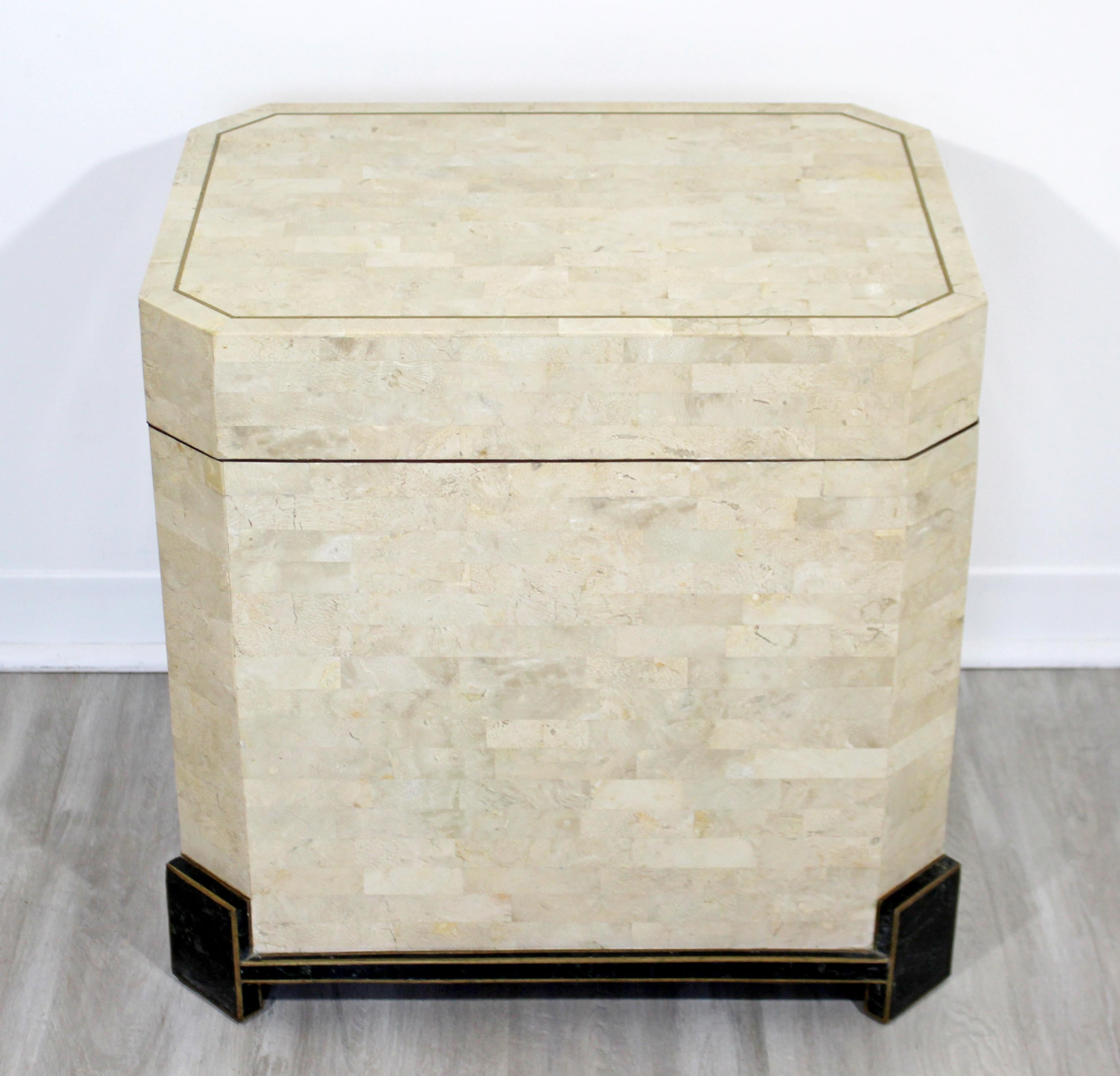 For your consideration is a fantastic standing chest, made of tessellated fossil stone, by Robert Marcius for Casa Bique, circa 1980s. In excellent vintage condition. The dimensions are 22.5