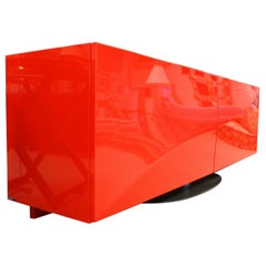 Contemporary Modern Roche Bobois Red Lacquer Credenza Media Center Storage