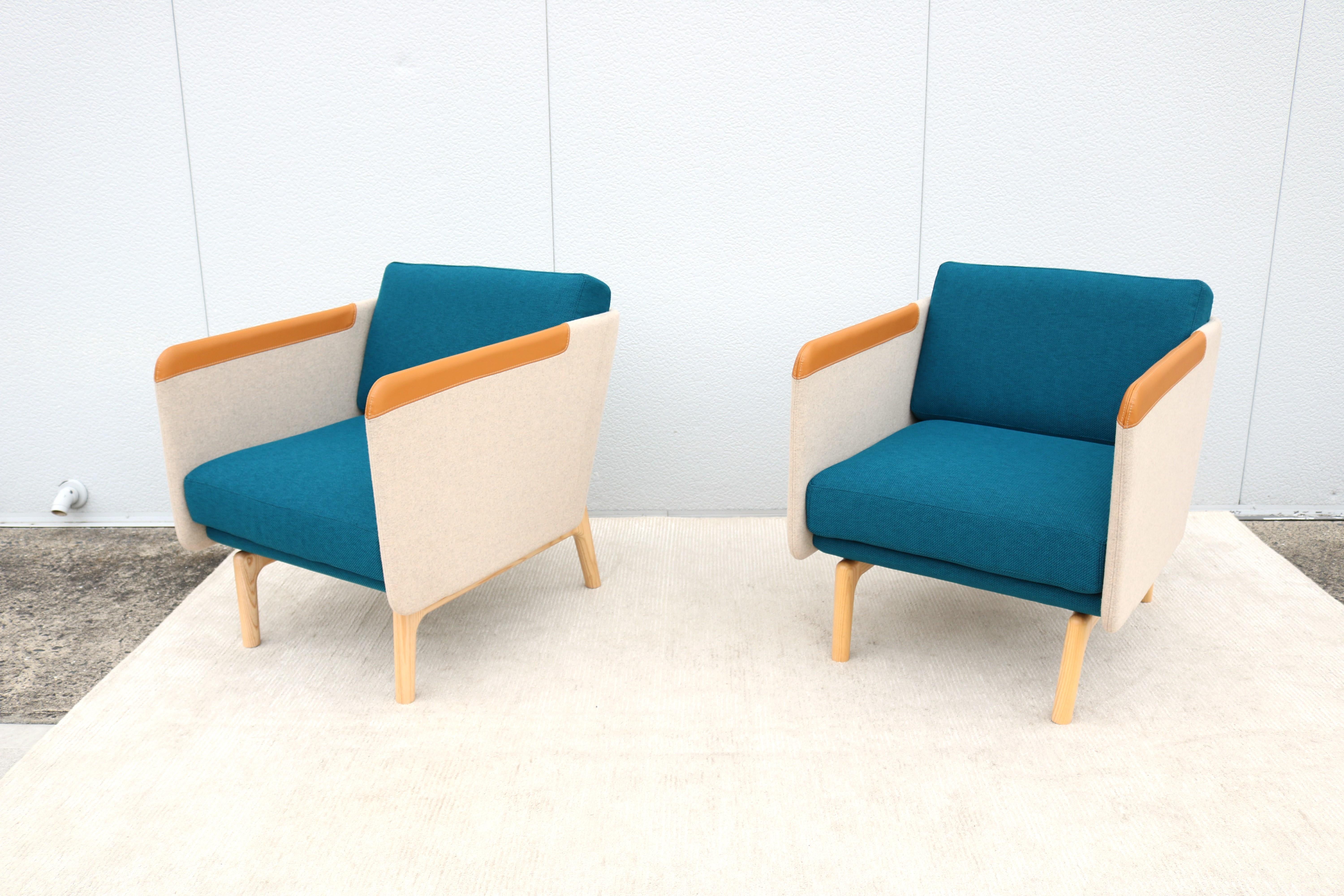 Steel Contemporary Modern Roger Webb for OFS Heya Wool Lounge Chairs - a Pair For Sale