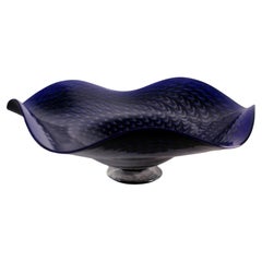 Contemporary Modern Ron Mynatt Cobalt Fluted Signed Art Glass Bowl