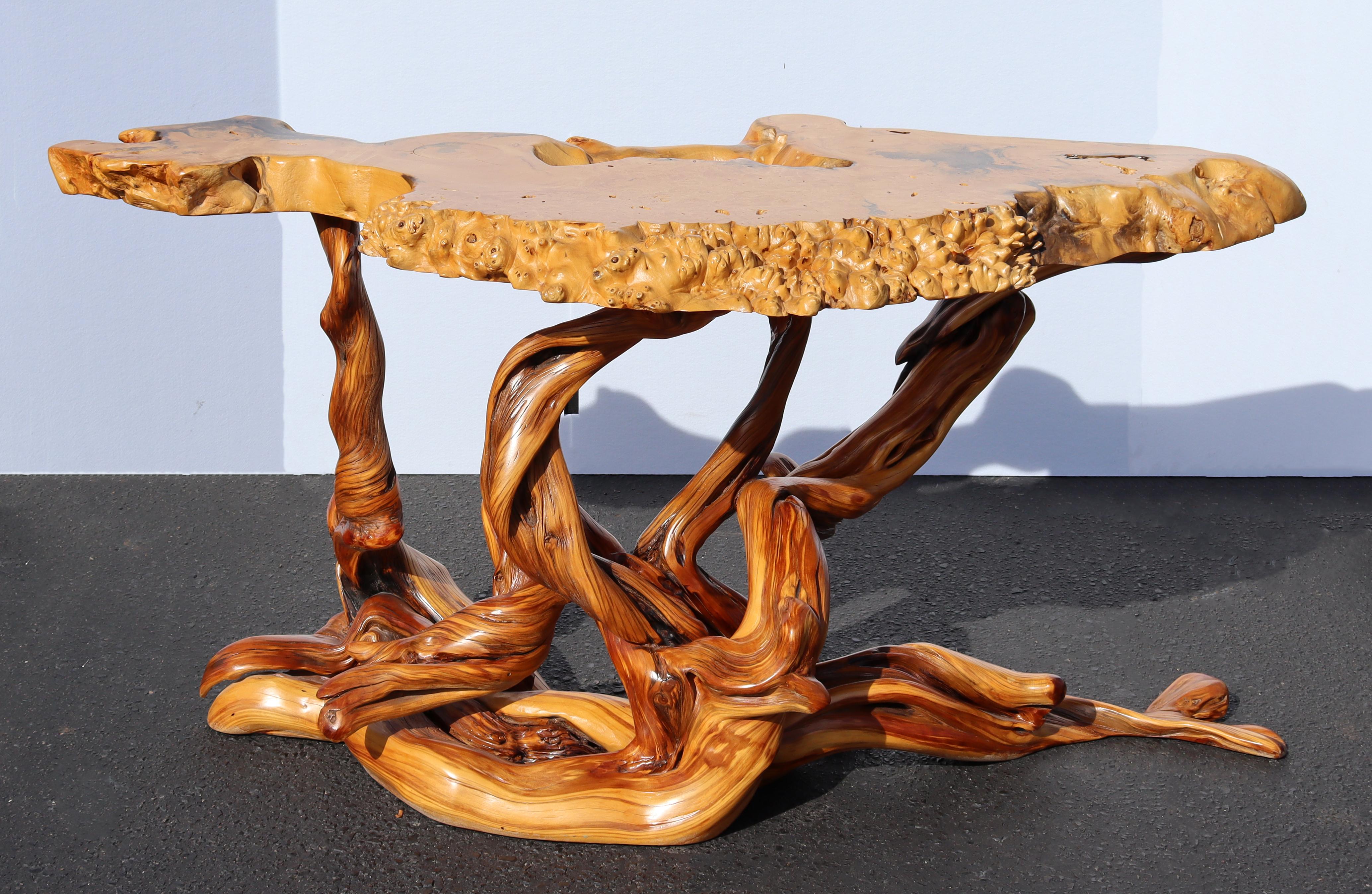 Contemporary Modern Root Wood Sculptural Console Foyer Occasional Table 1990s In Good Condition In Keego Harbor, MI