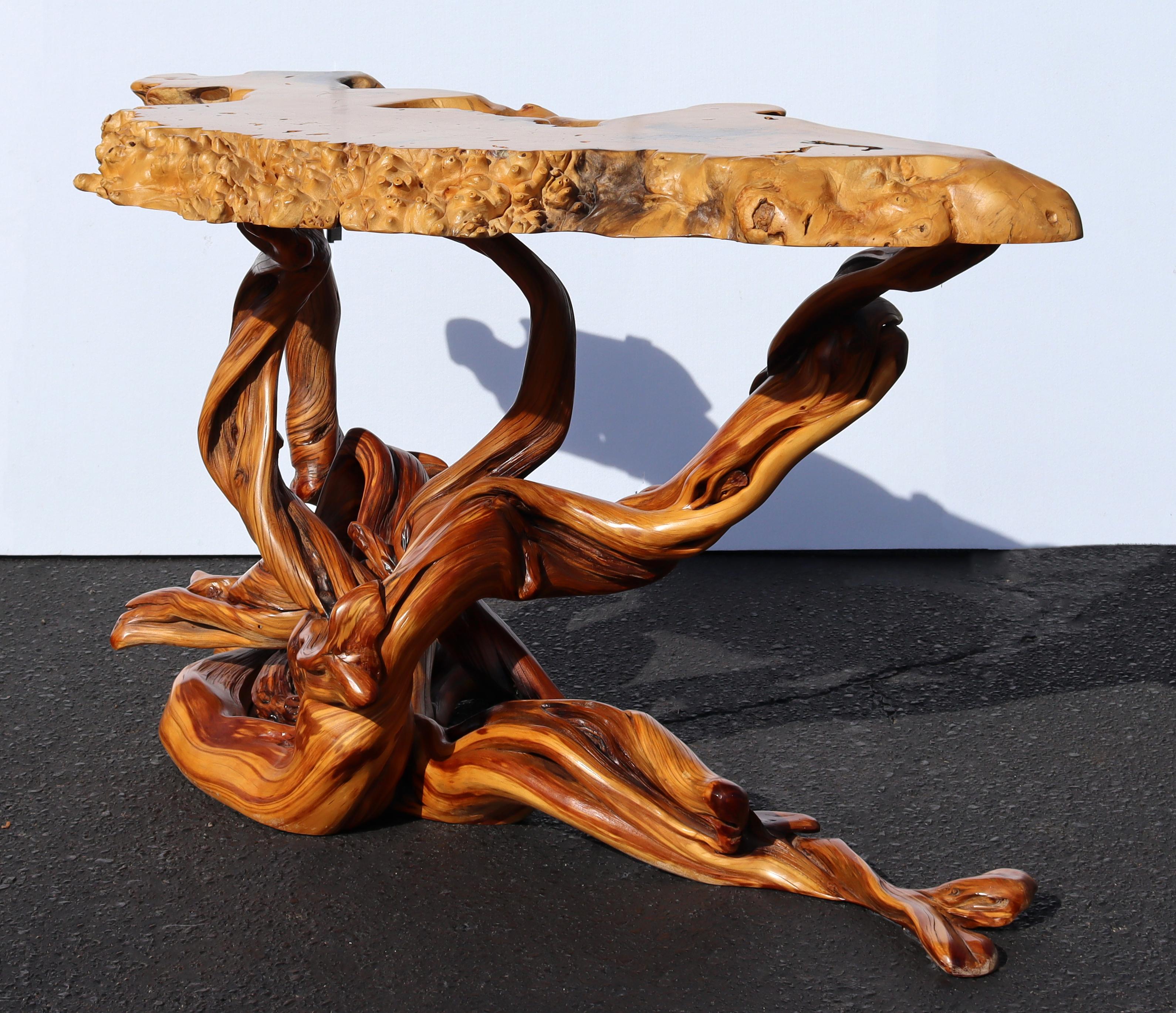 Late 20th Century Contemporary Modern Root Wood Sculptural Console Foyer Occasional Table 1990s