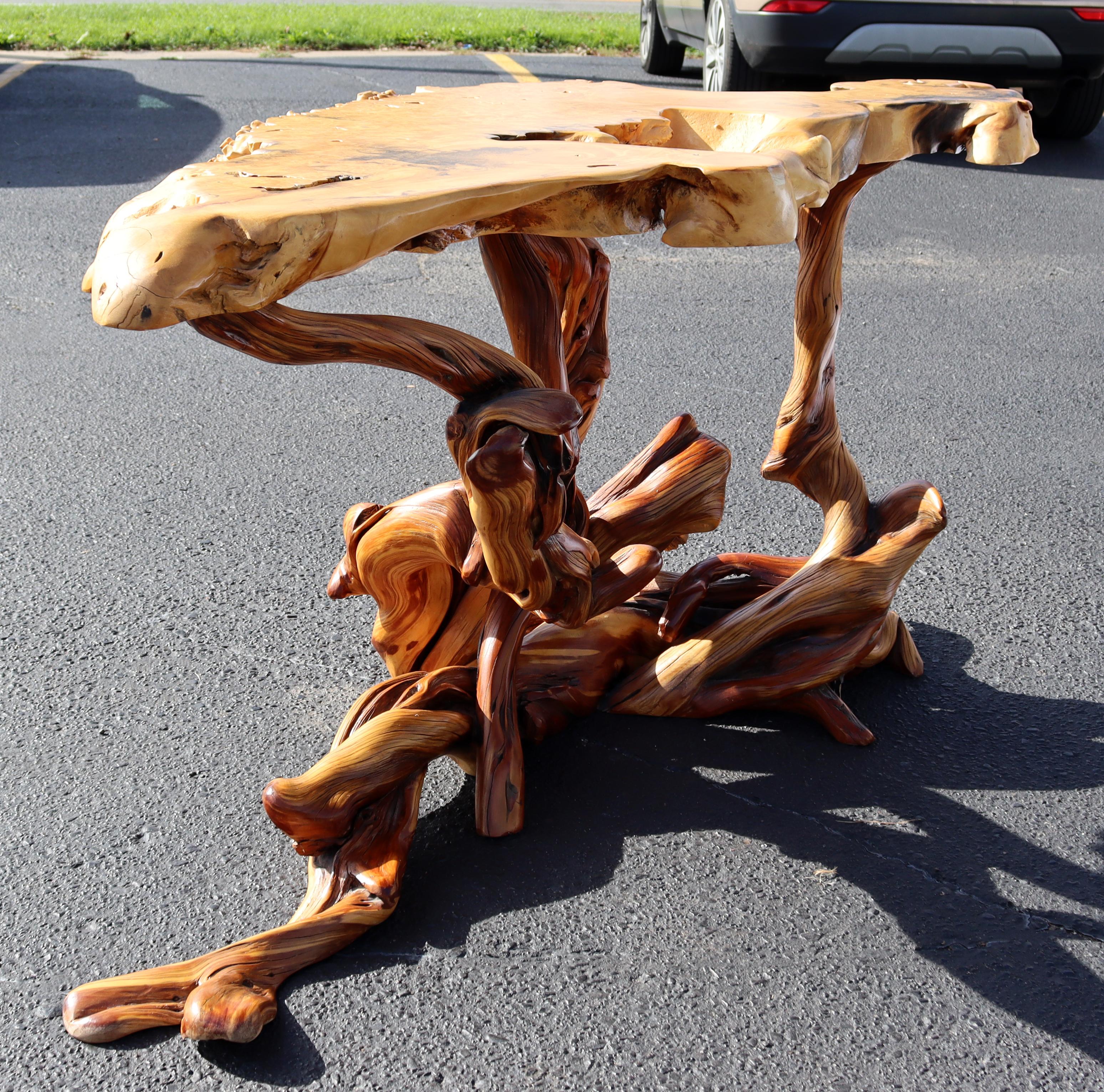 Contemporary Modern Root Wood Sculptural Console Foyer Occasional Table 1990s 2