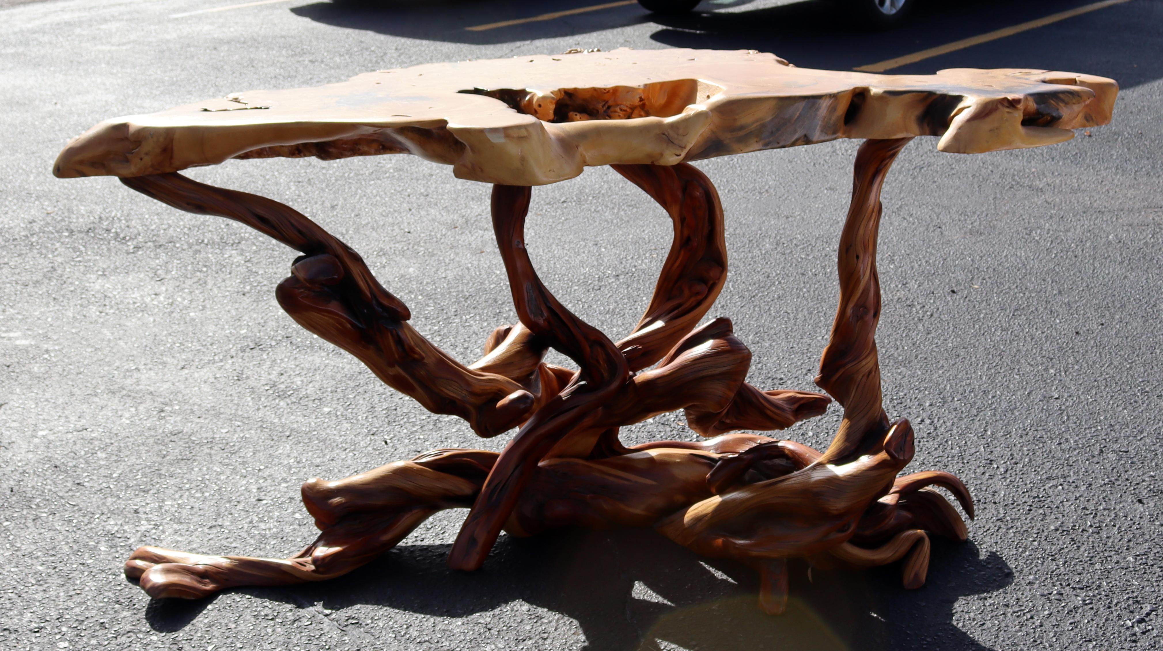 Contemporary Modern Root Wood Sculptural Console Foyer Occasional Table 1990s 3