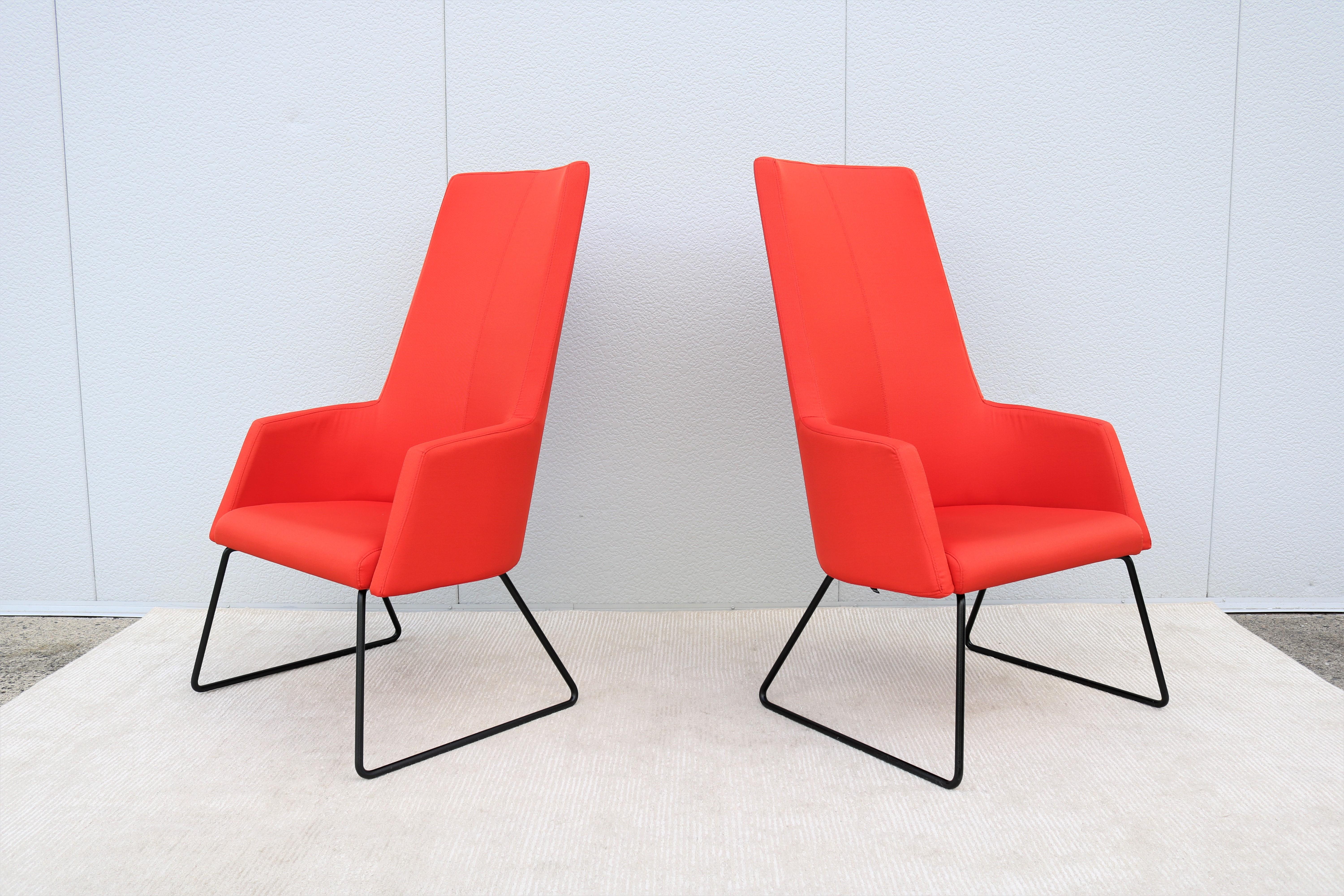 Canadian Contemporary Modern Rouillard Solo High Back Red Lounge Chairs, a Pair For Sale