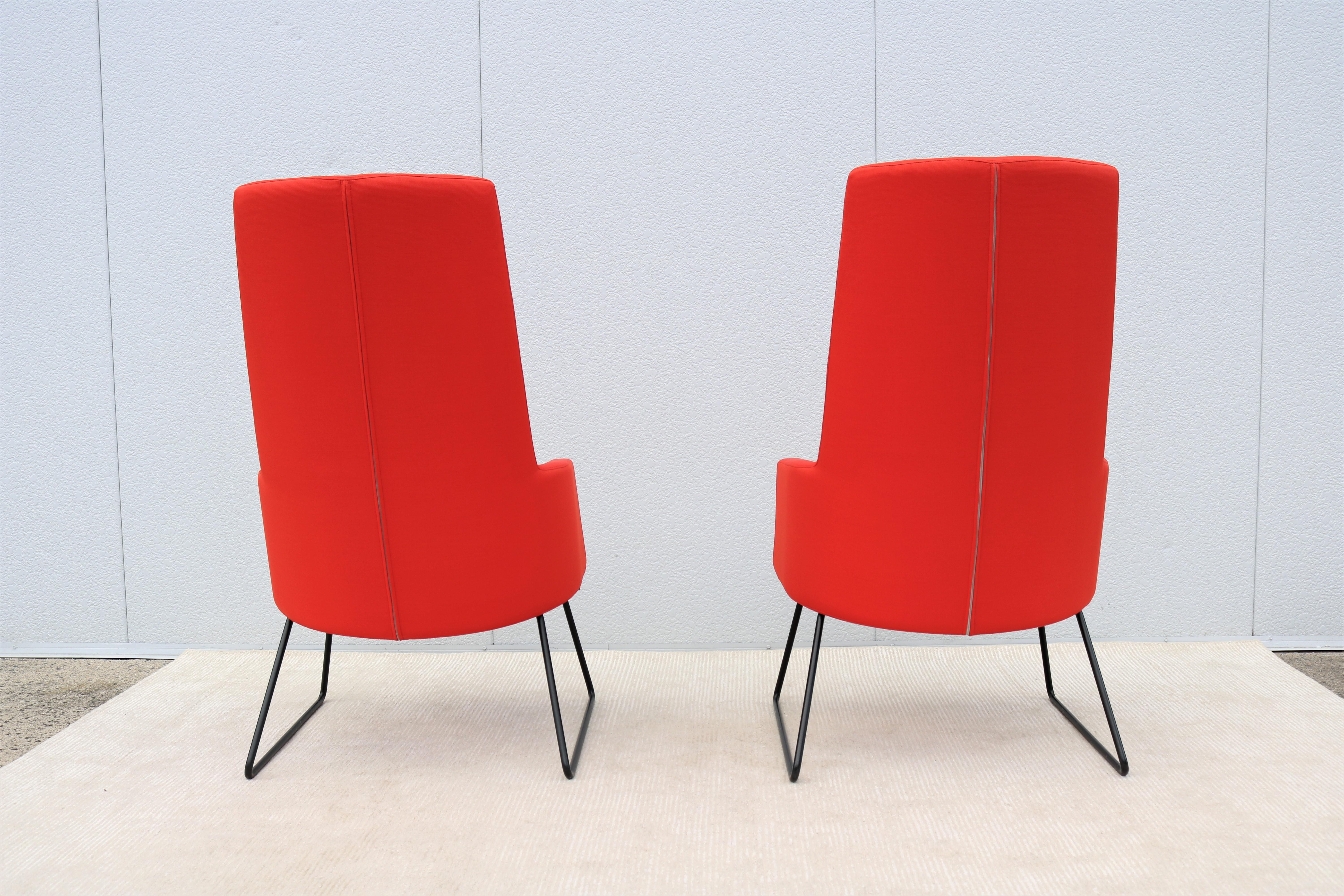 Contemporary Modern Rouillard Solo High Back Red Lounge Chairs, a Pair For Sale 1