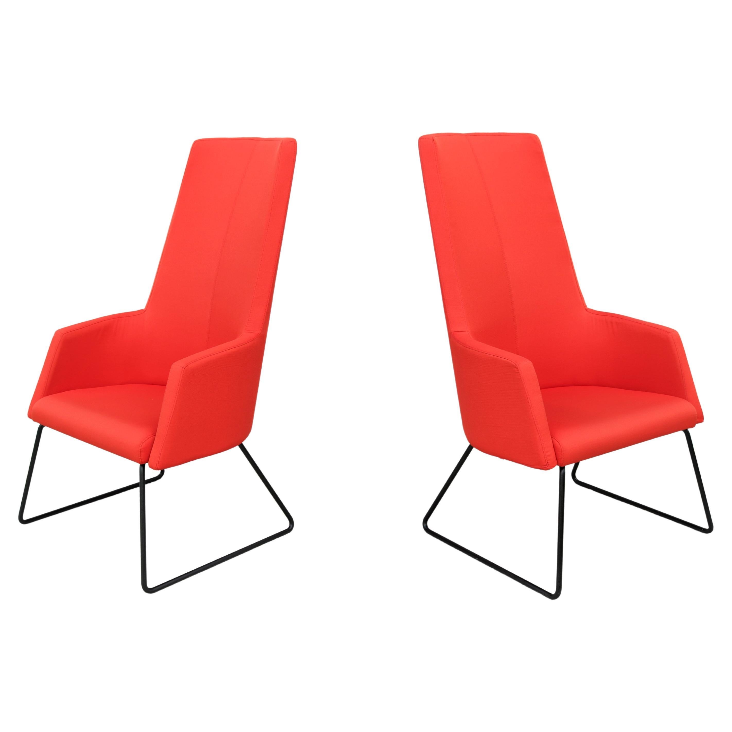 Contemporary Modern Rouillard Solo High Back Red Lounge Chairs, a Pair For Sale