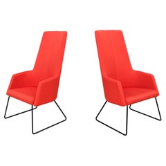 Contemporary Modern Rouillard Solo High Back Red Lounge Chairs, a Pair
