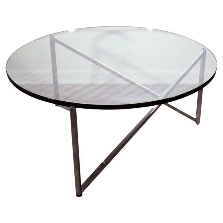 Contemporary Modern Round Glass Coffee Table Polished Stainless Steel Brueton For Sale at 1stDibs