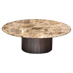 Contemporary Modern Round Marble Coffee Table with a Metal Cylinder Base