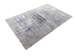 Contemporary Modern Rug Hand Knotted Beige Blue Charcoal Djoharian Collection