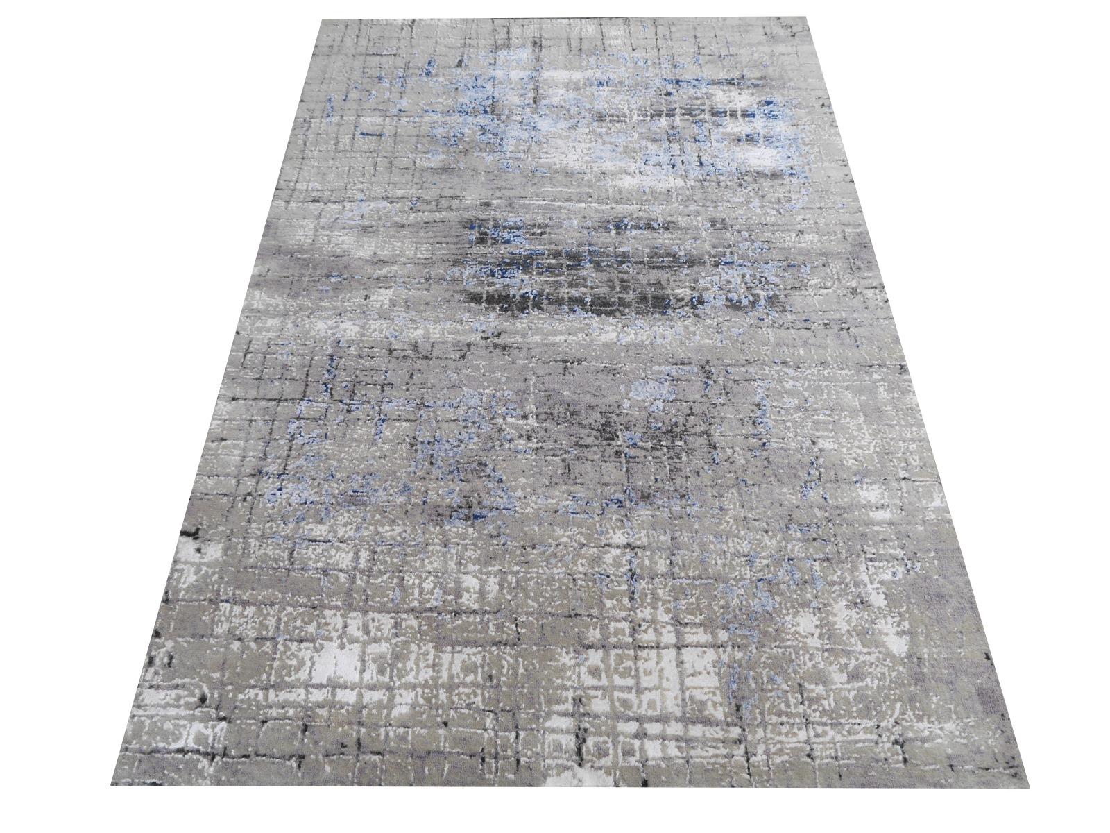 Contemporary Modern Rug Hand Knotted Beige Blue Charcoal Djoharian Collection For Sale 2