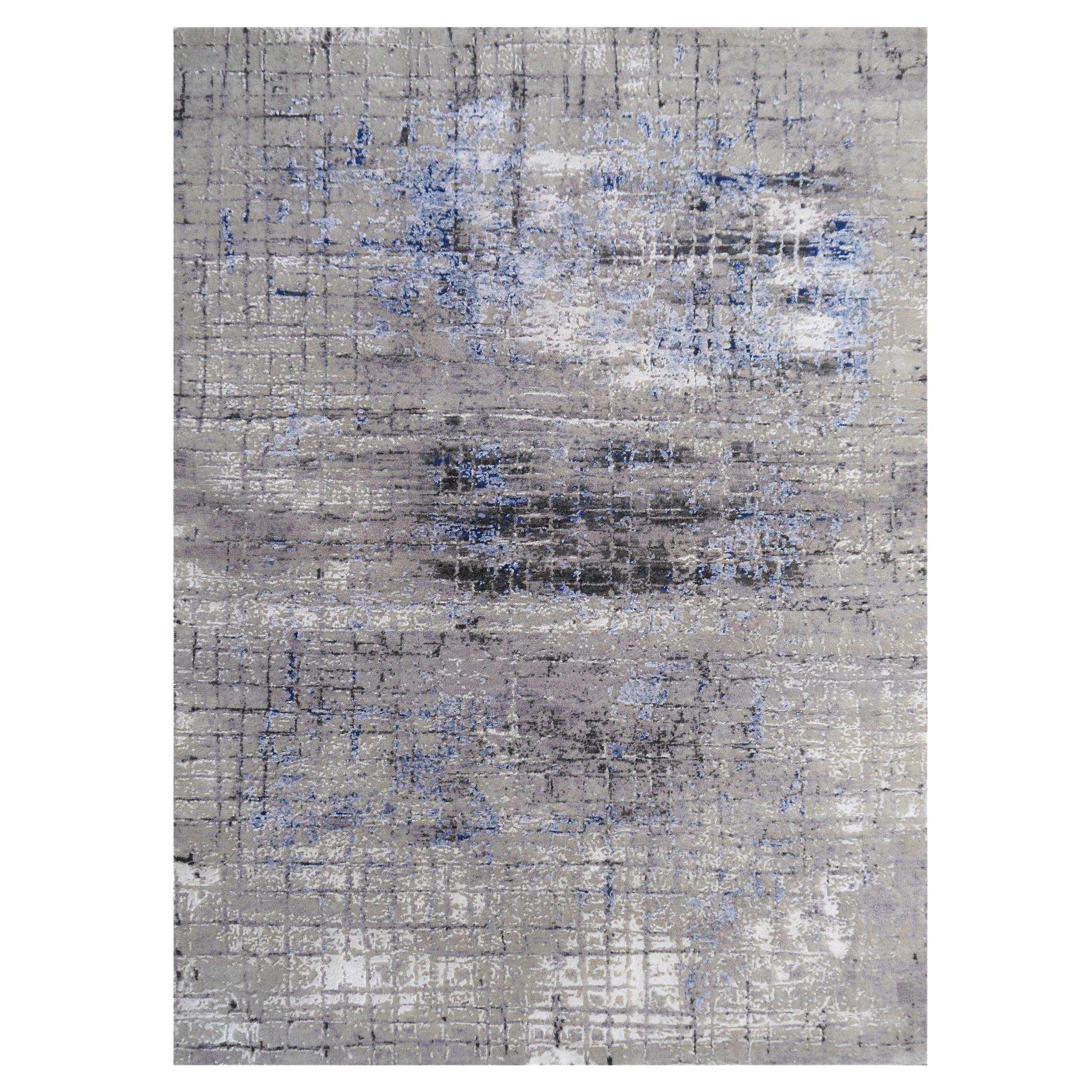 Contemporary Modern Rug Hand Knotsted Beige Blue Charcoal Djoharian Collection en vente