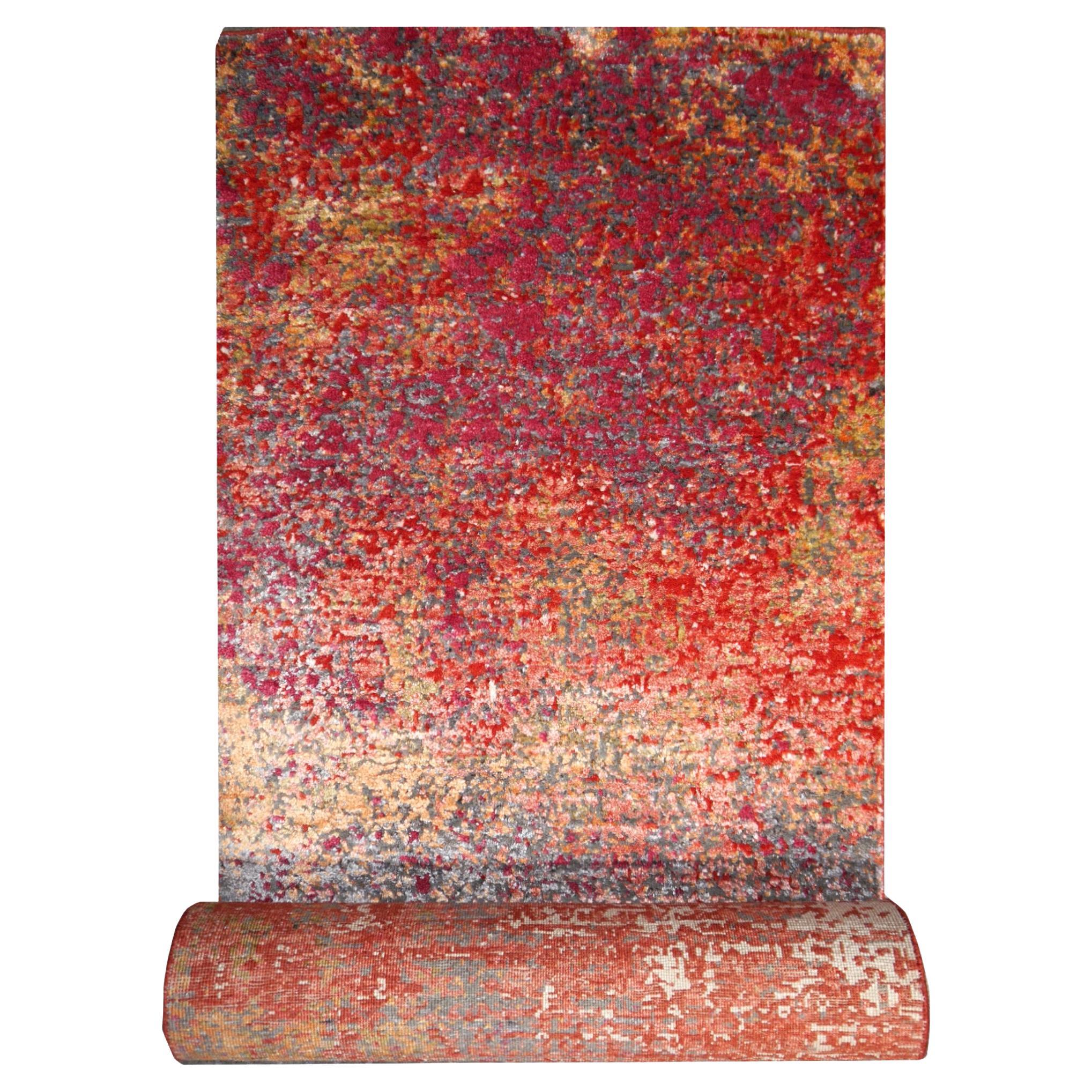 Contemporary Modern Rug Hand Knotted Hallway Runner Red Djoharian Collection