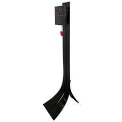 Contemporary Modern Sculptural Black Wood and Red Standing Floor Clock, 1970s