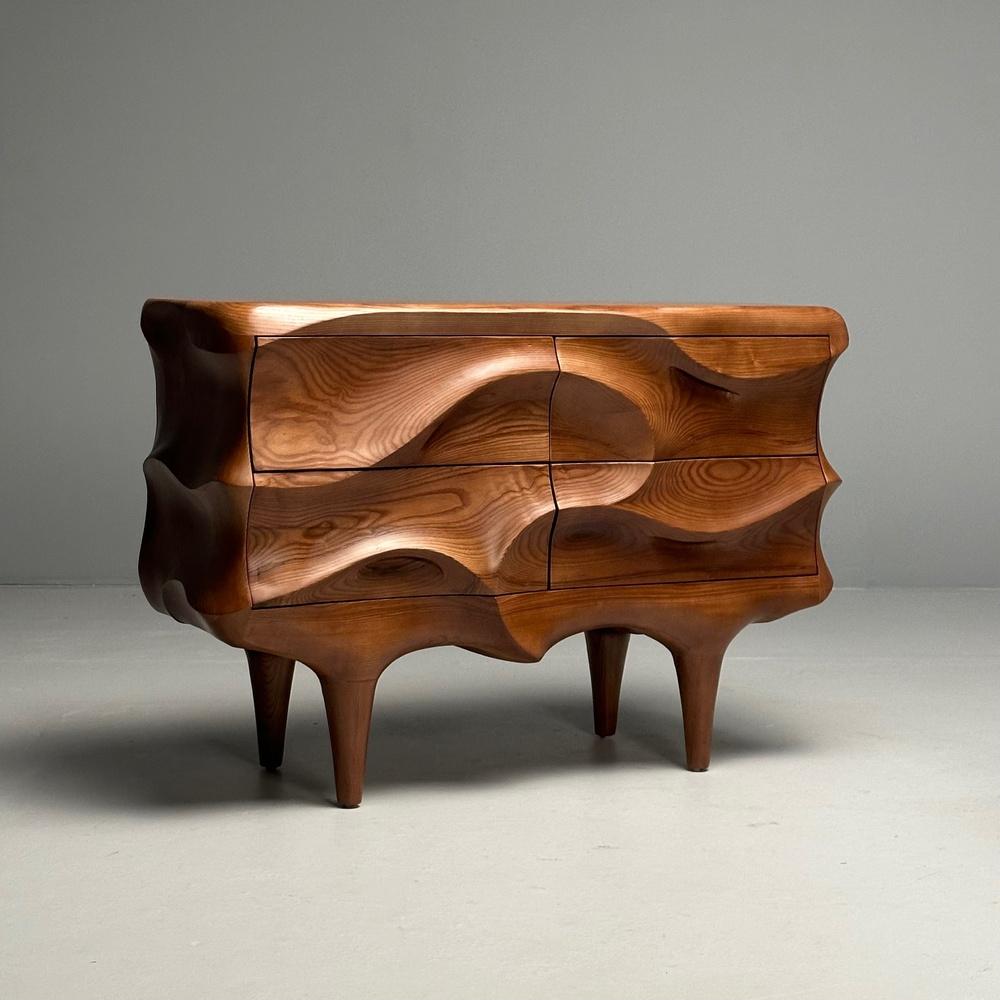 Contemporary, Modern Sculptural Cabinets, Stained Ash Wood, 2024 For Sale 7