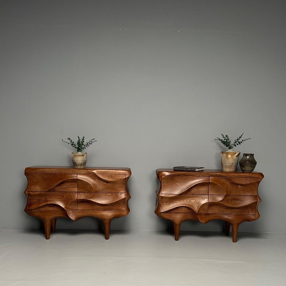 Asian Contemporary, Modern Sculptural Cabinets, Stained Ash Wood, 2024 For Sale