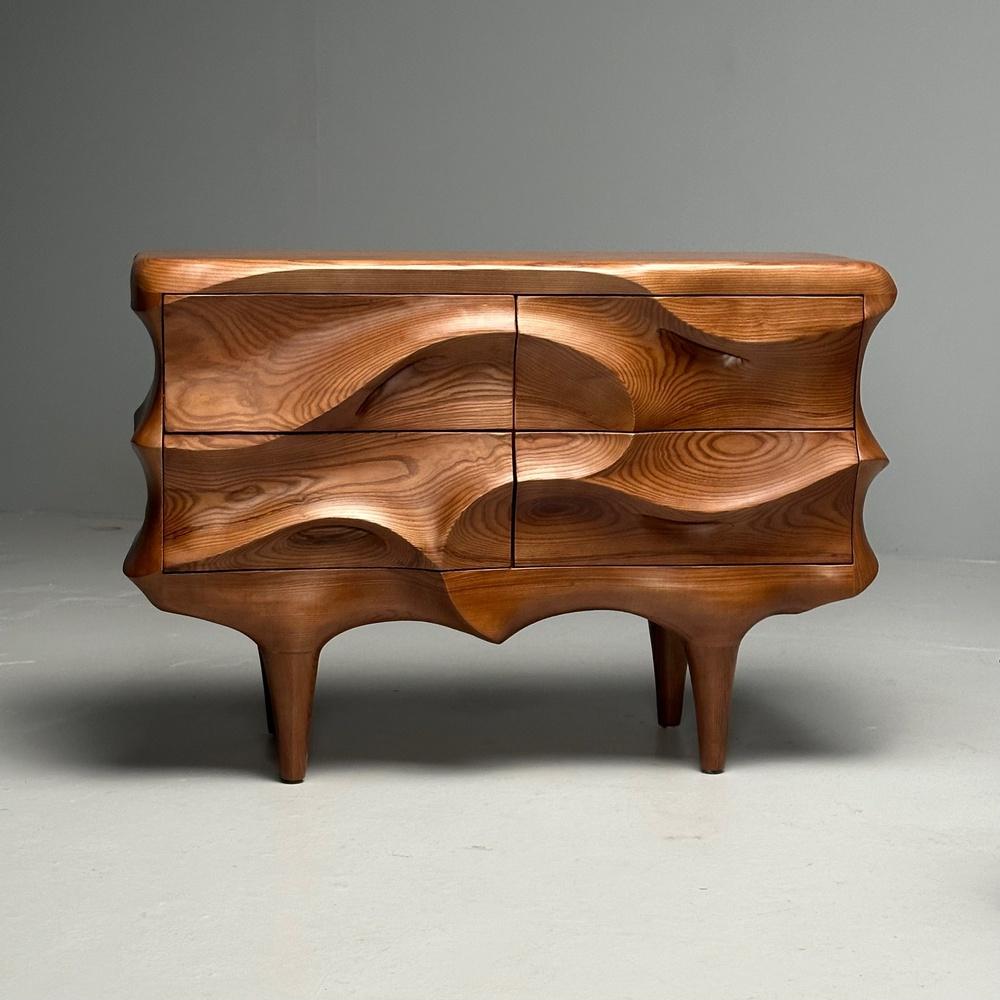 Contemporary, Modern Sculptural Cabinets, Stained Ash Wood, 2024 2