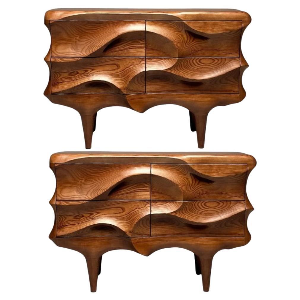Contemporary, Modern Sculptural Cabinets, Stained Ash Wood, 2024 For Sale