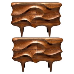 Contemporary, Modern Sculptural Cabinets, Stained Ash Wood, 2024